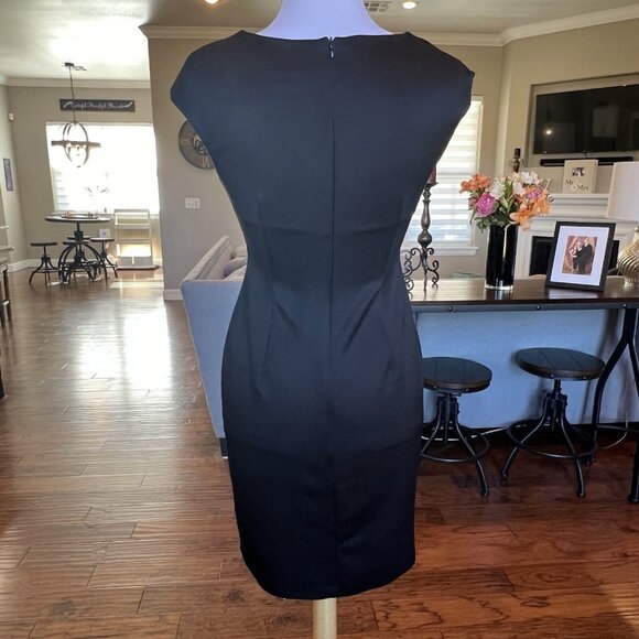 VTG Connected Apparel Women's Dress Size 6 Black Gold Midi Sheath Stretch - Picture 5 of 16
